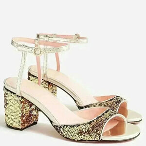 J.CREW Lucie ankle-strap block heel wedding sandals with sequins | Size 5 Medium